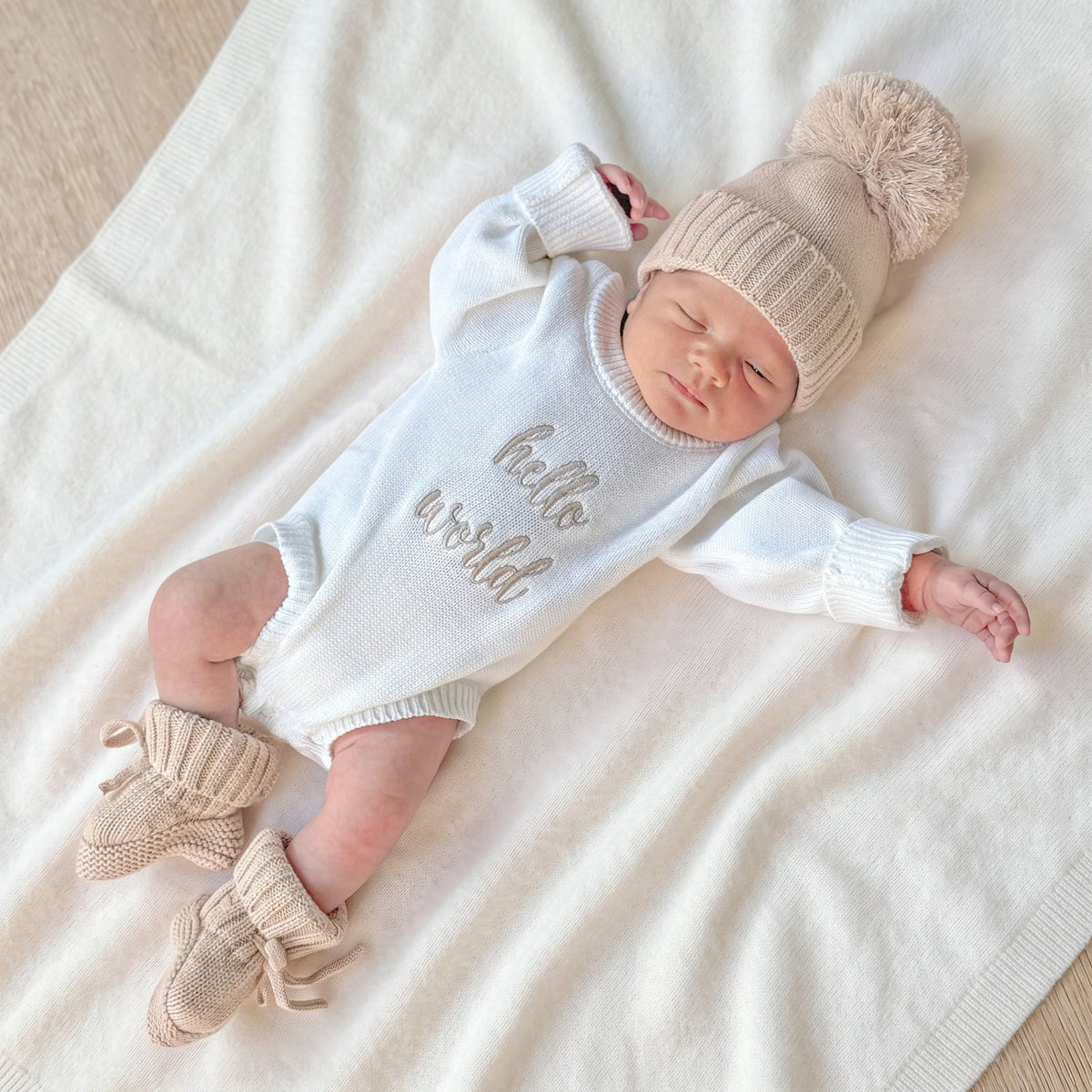 Hello World Embroidered Knit Romper - White