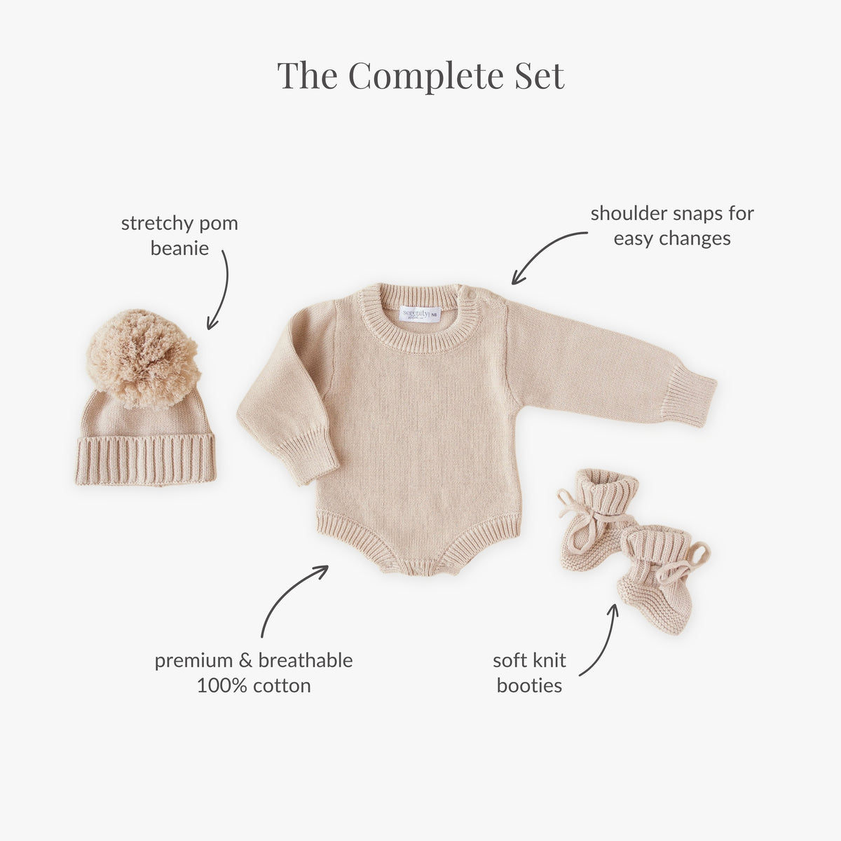 Classic Knit Romper Set - Fawn