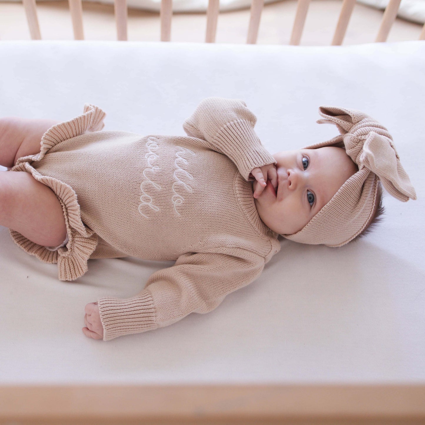 Knit Ruffle Romper Fawn