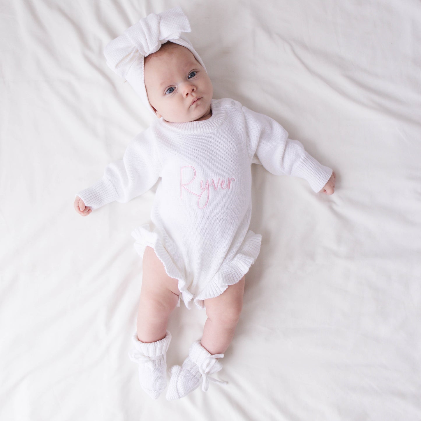 Knit Ruffle Romper White