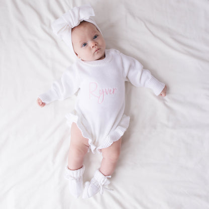 Knit Ruffle Romper White