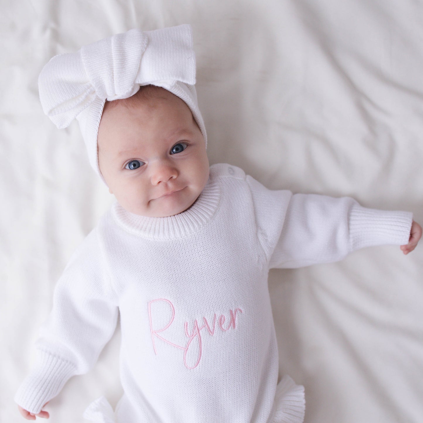 Knit Ruffle Romper White