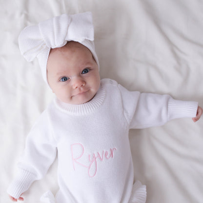 Knit Ruffle Romper White