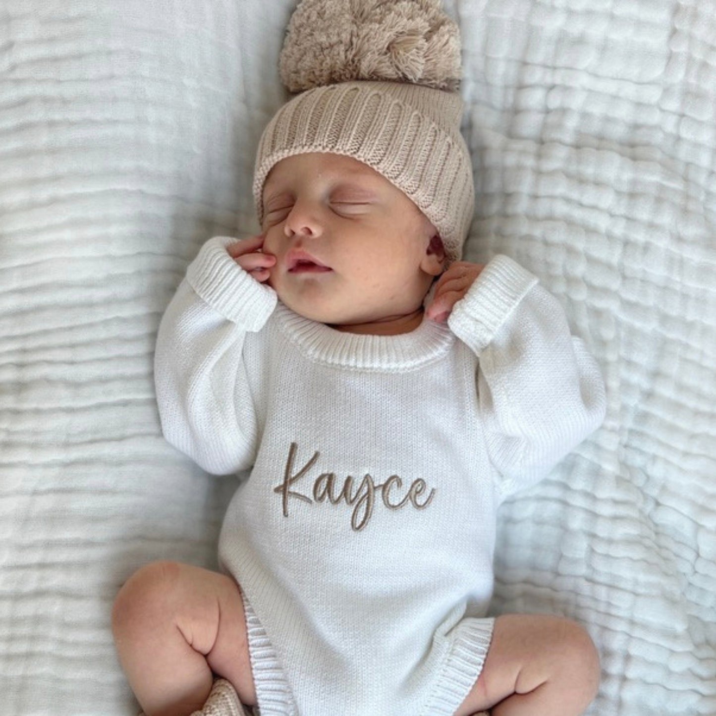 Personalized Baby Boy Classic Knit Romper - White
