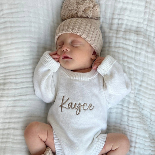 Personalized Baby Boy Classic Knit Romper - White