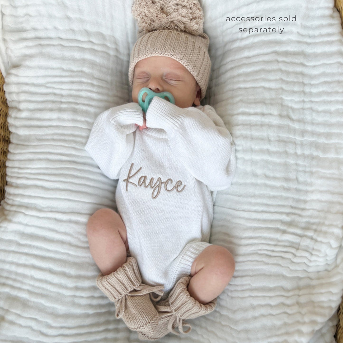Personalized Baby Boy Classic Knit Romper - White