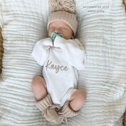 Personalized Baby Boy Classic Knit Romper - White