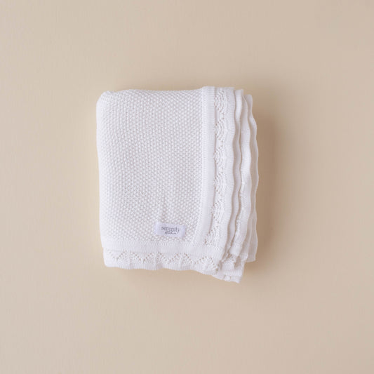Scallop Edge Baby Blanket - White
