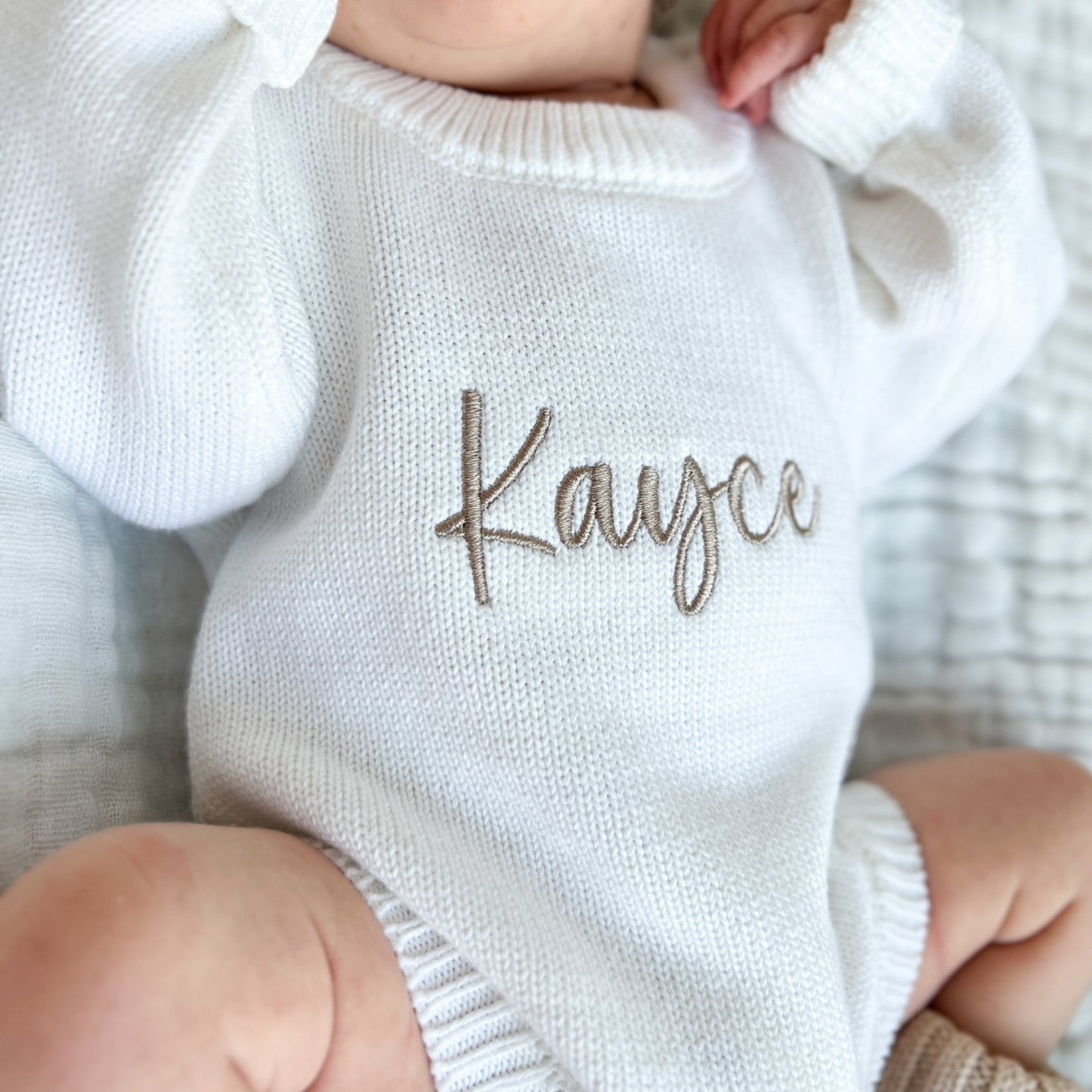 Personalized Baby Boy Classic Knit Romper - White
