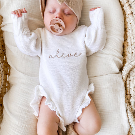 Ruffle Knit Romper - White