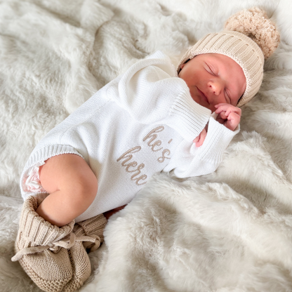 He’s Here Classic Knit Romper