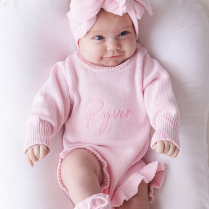 Ruffle Knit Romper - Petal