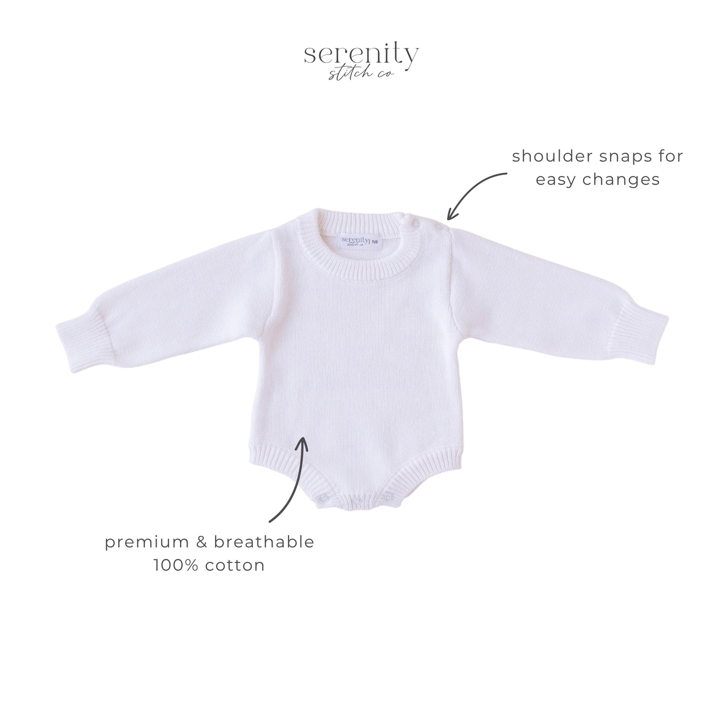 Personalized Baby Boy Classic Knit Romper - White