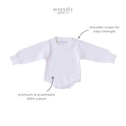 Personalized Baby Boy Classic Knit Romper - White