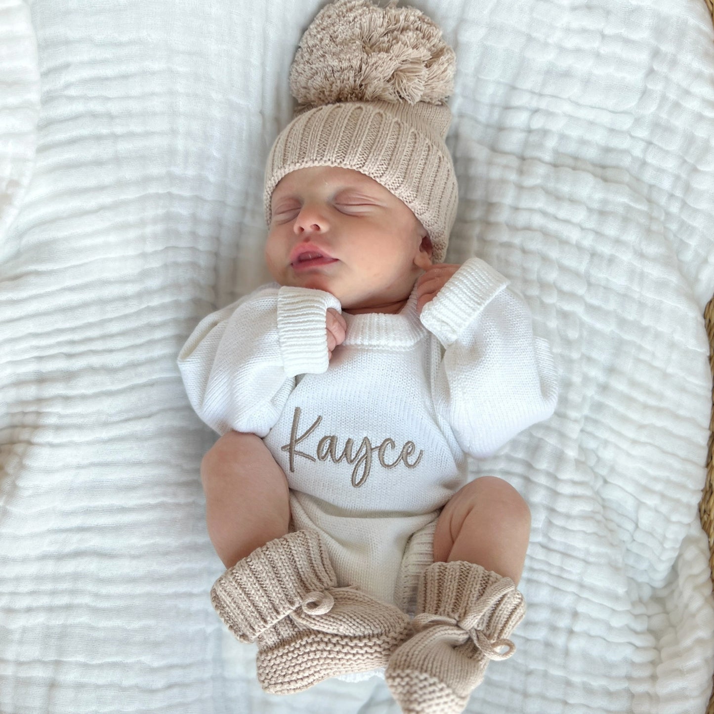 Personalized Baby Boy Classic Knit Romper - White