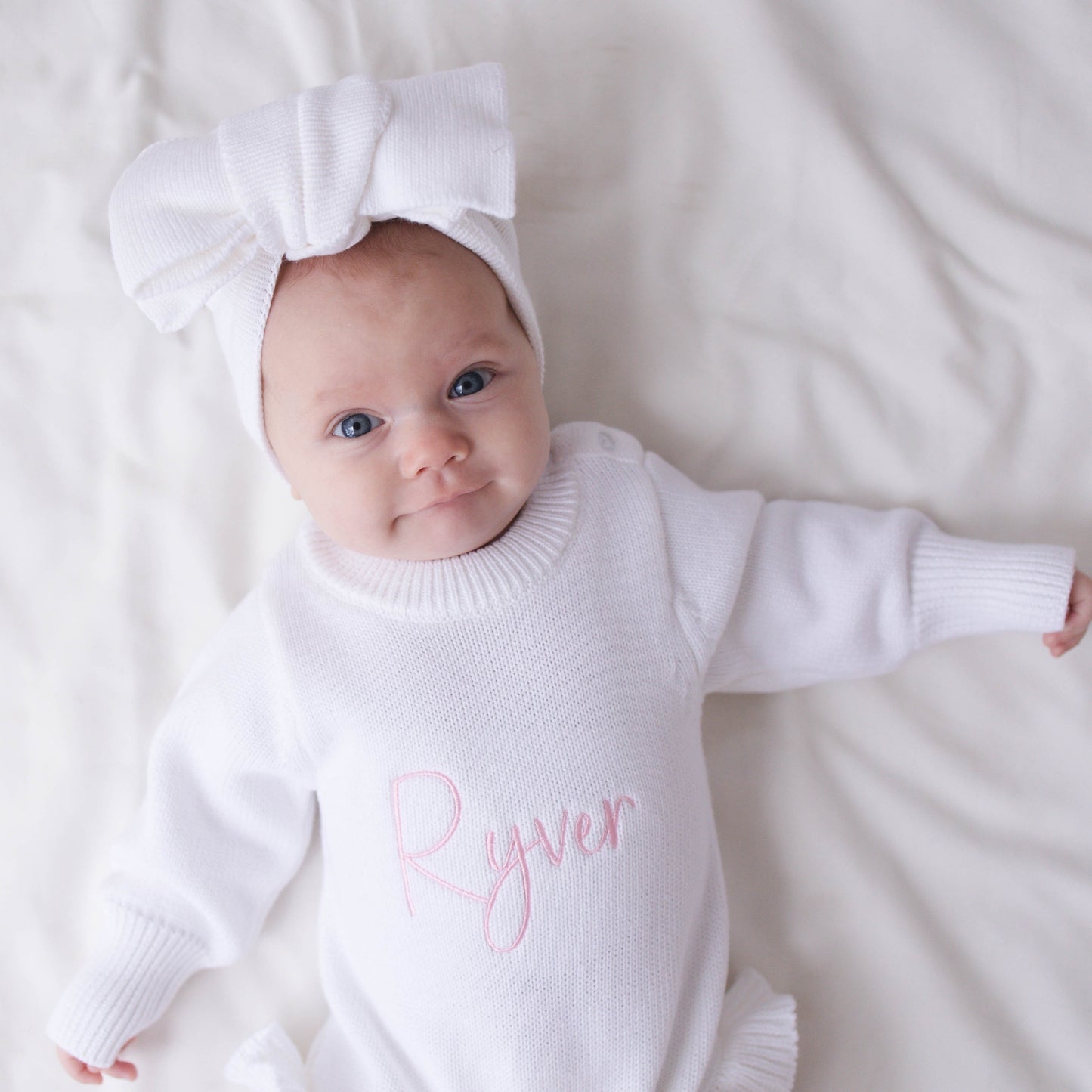 Ruffle Knit Romper Set - White
