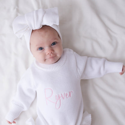 Ruffle Knit Romper Set - White