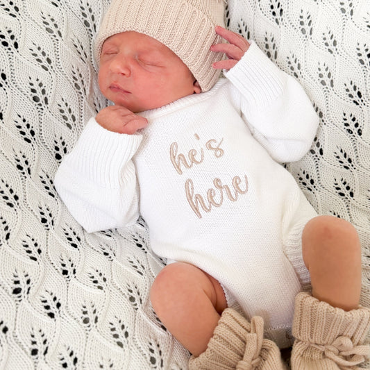 He’s Here Classic Knit Romper