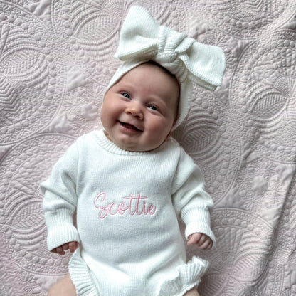 Knit Bow Headband - White