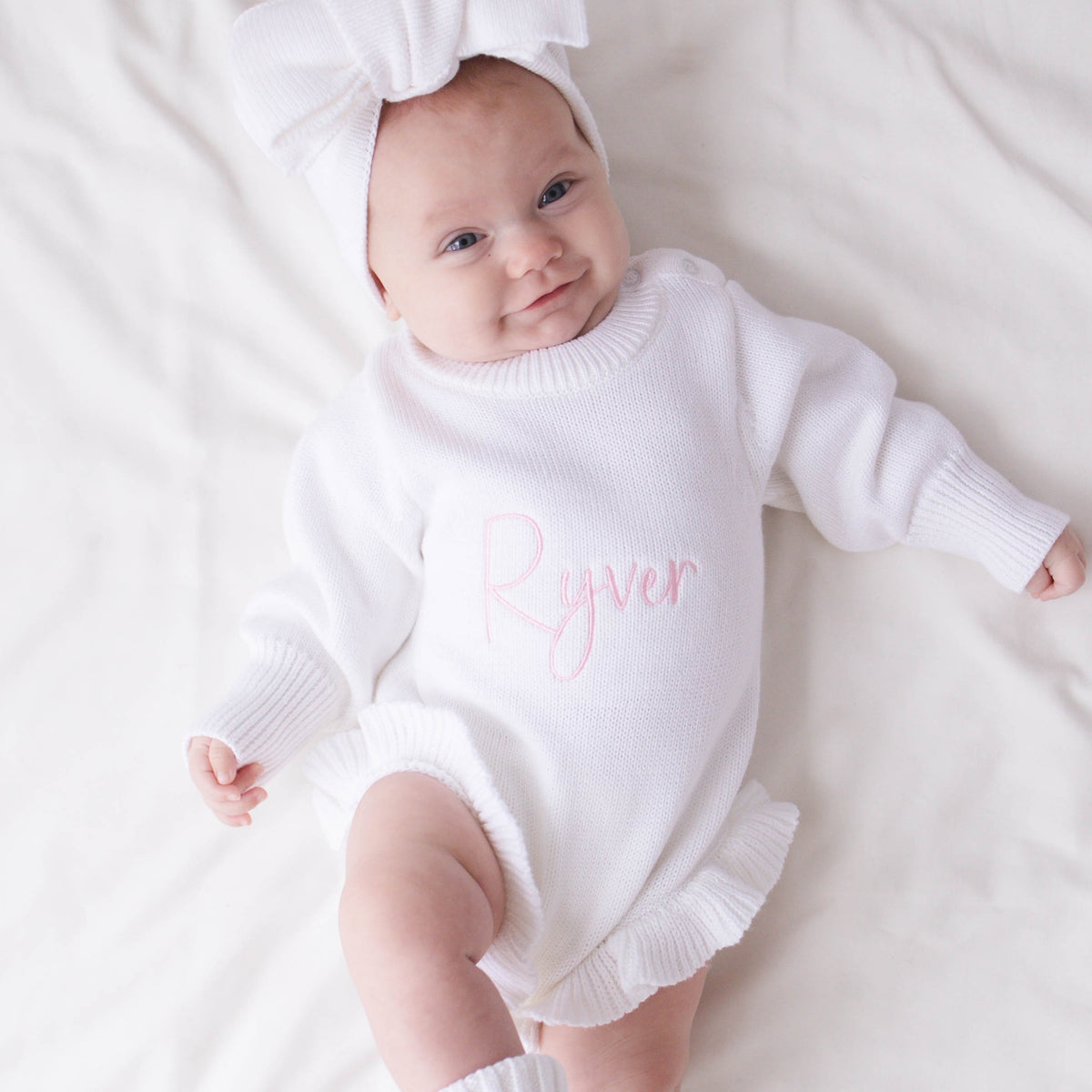 Ruffle Knit Romper - White