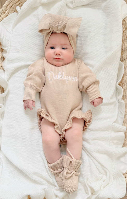 Ruffle Knit Romper Set - Fawn