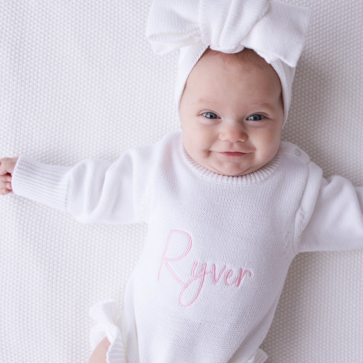 Ruffle Knit Romper Set - White