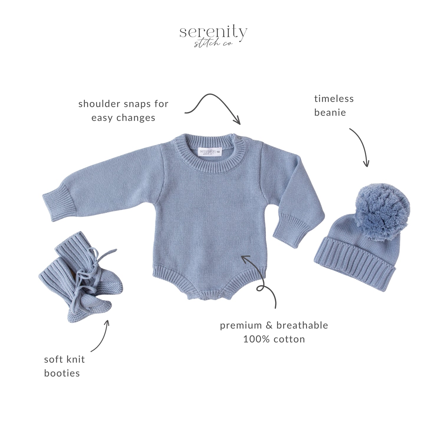 Classic Knit Romper Set - Slate