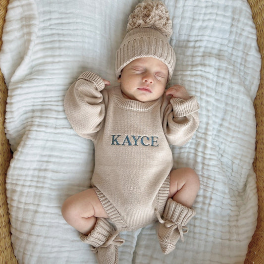 Classic Knit Romper Set - Fawn
