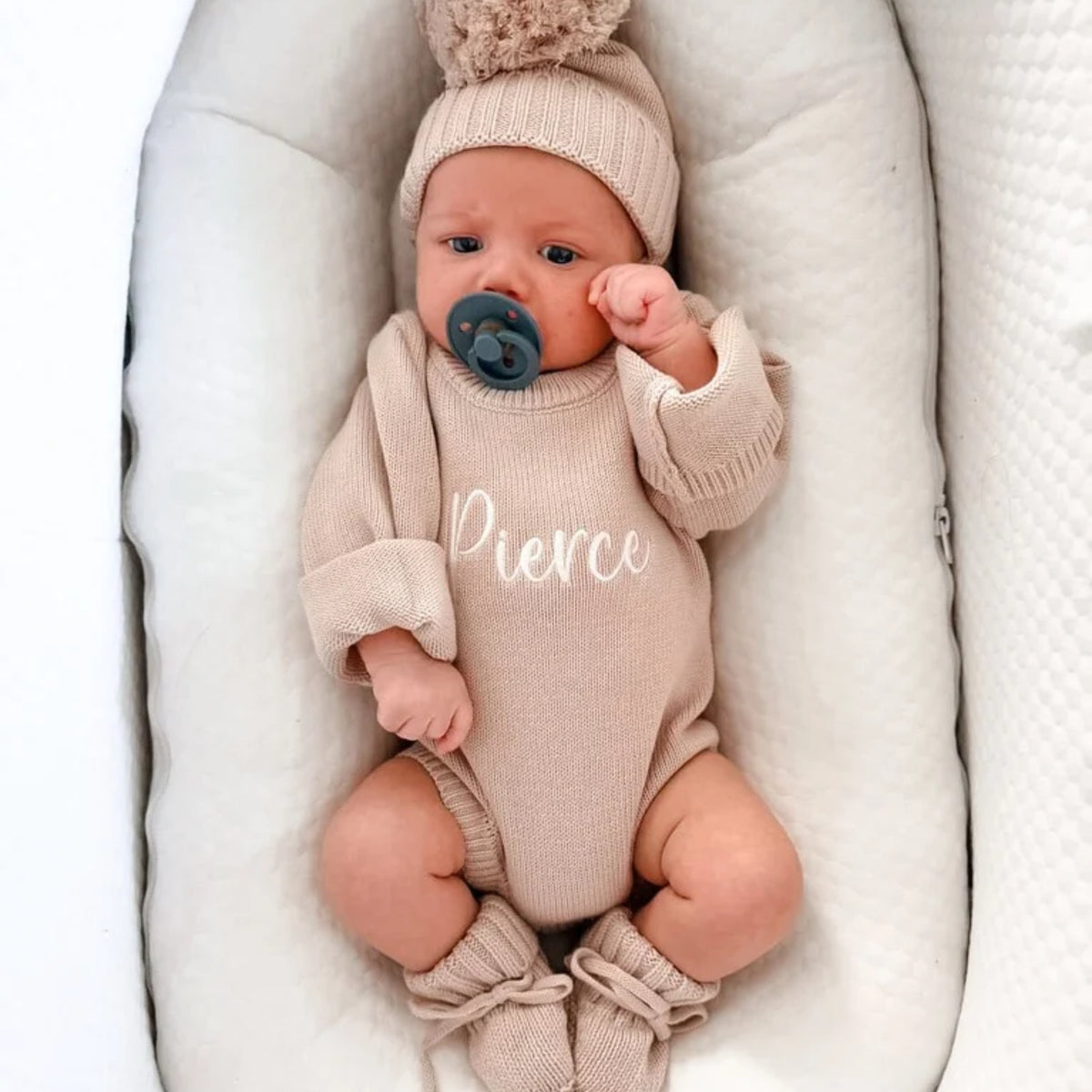 Classic Knit Romper Set - Fawn