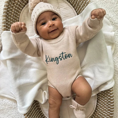 Classic Knit Romper Set - Fawn
