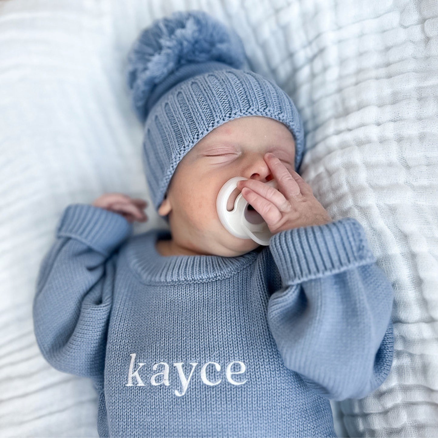 Personalized Baby Boy Classic Knit Romper - Slate