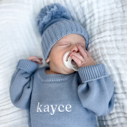 Personalized Baby Boy Classic Knit Romper - Slate