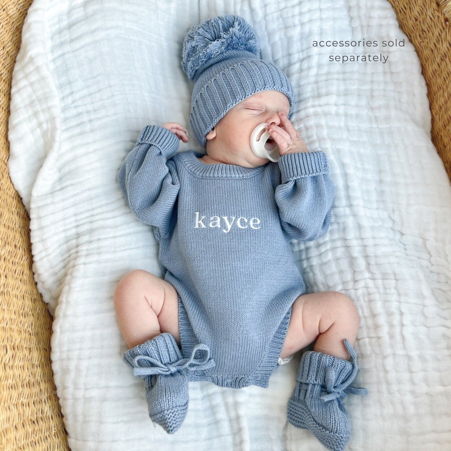 Personalized Baby Boy Classic Knit Romper - Slate