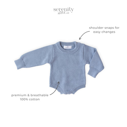 Personalized Baby Boy Classic Knit Romper - Slate