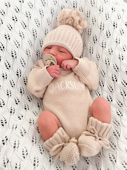 Classic Knit Romper Set - Fawn