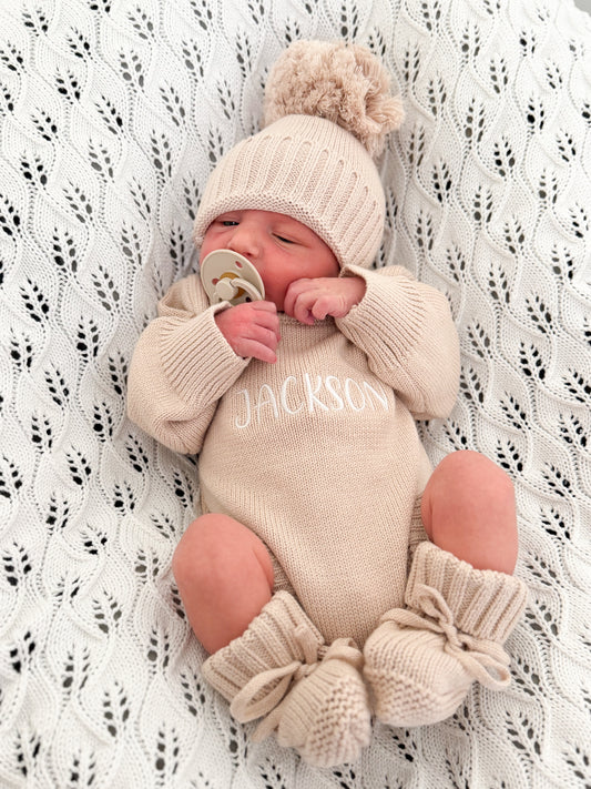 Classic Knit Romper Set - Fawn