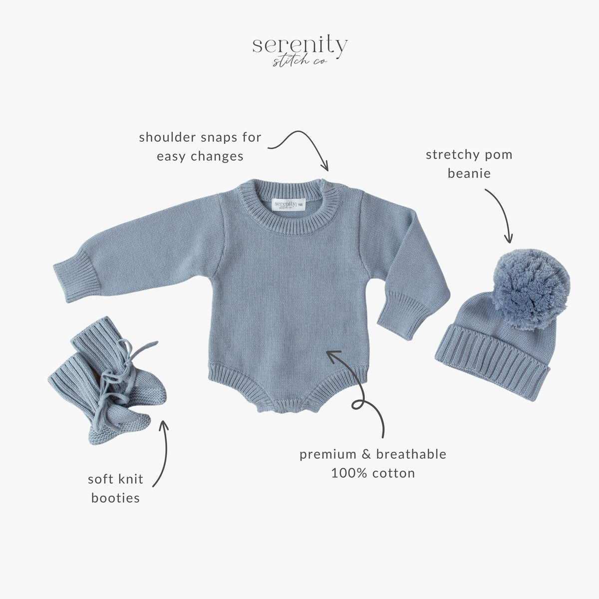 Classic Knit Romper Set - Slate