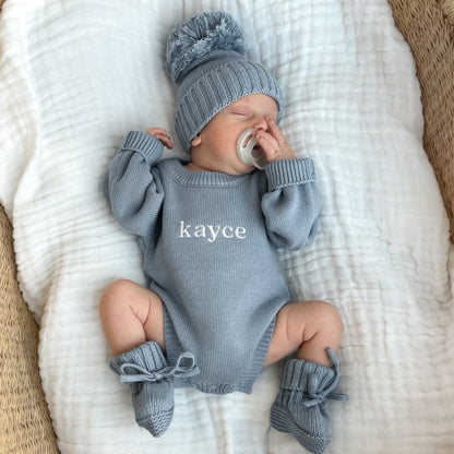 Classic Knit Romper Set - Slate