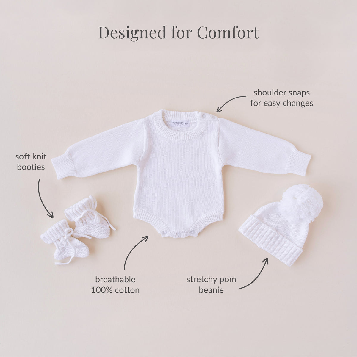 Classic Knit Romper Set - White