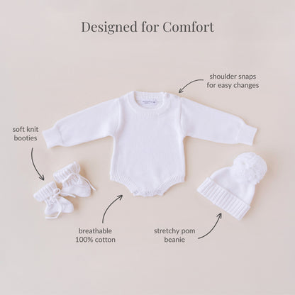 Classic Knit Romper Set - White