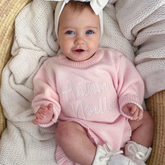 Personalized Embroidered Baby Girl Rompers - Petal