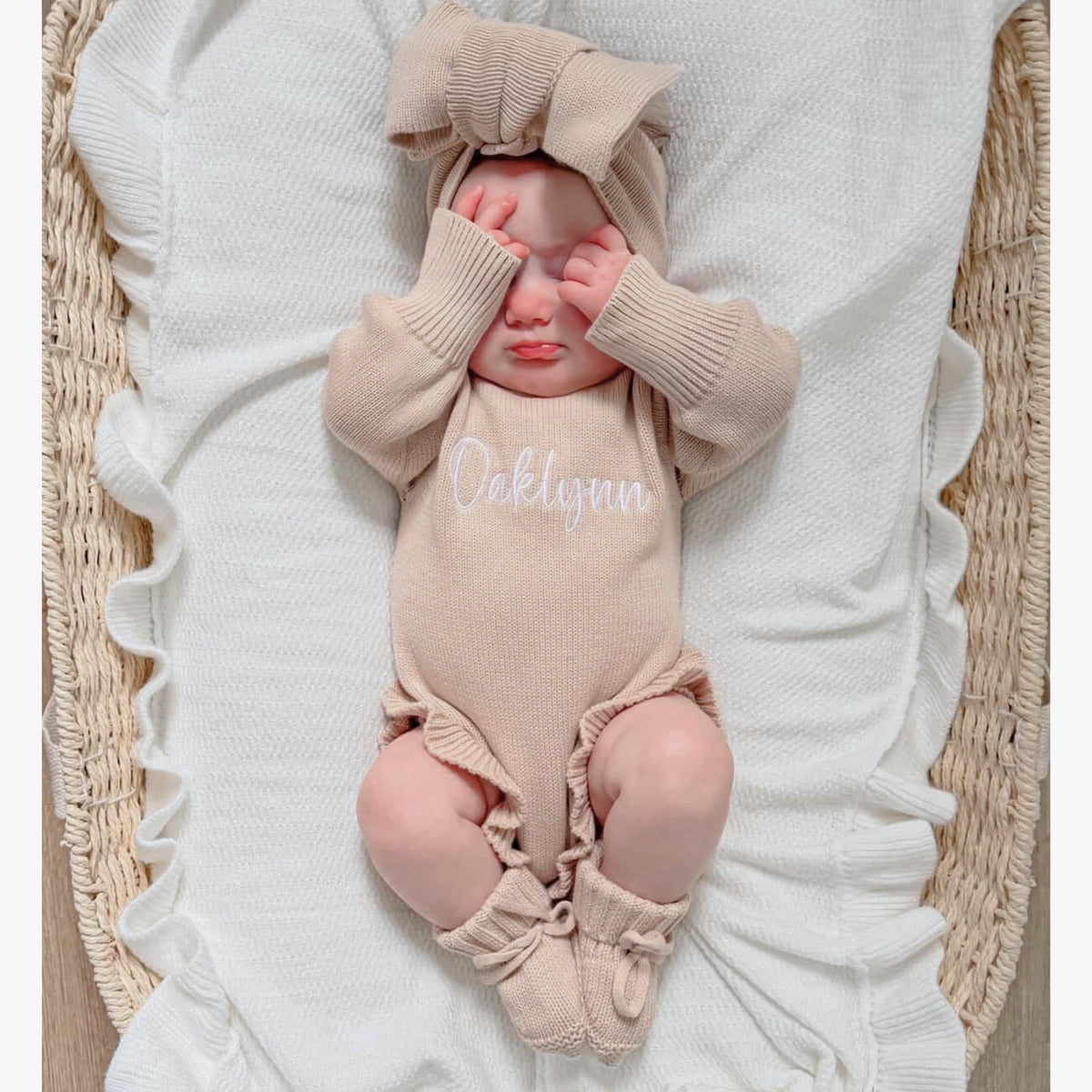 Ruffle Knit Romper Set - Fawn