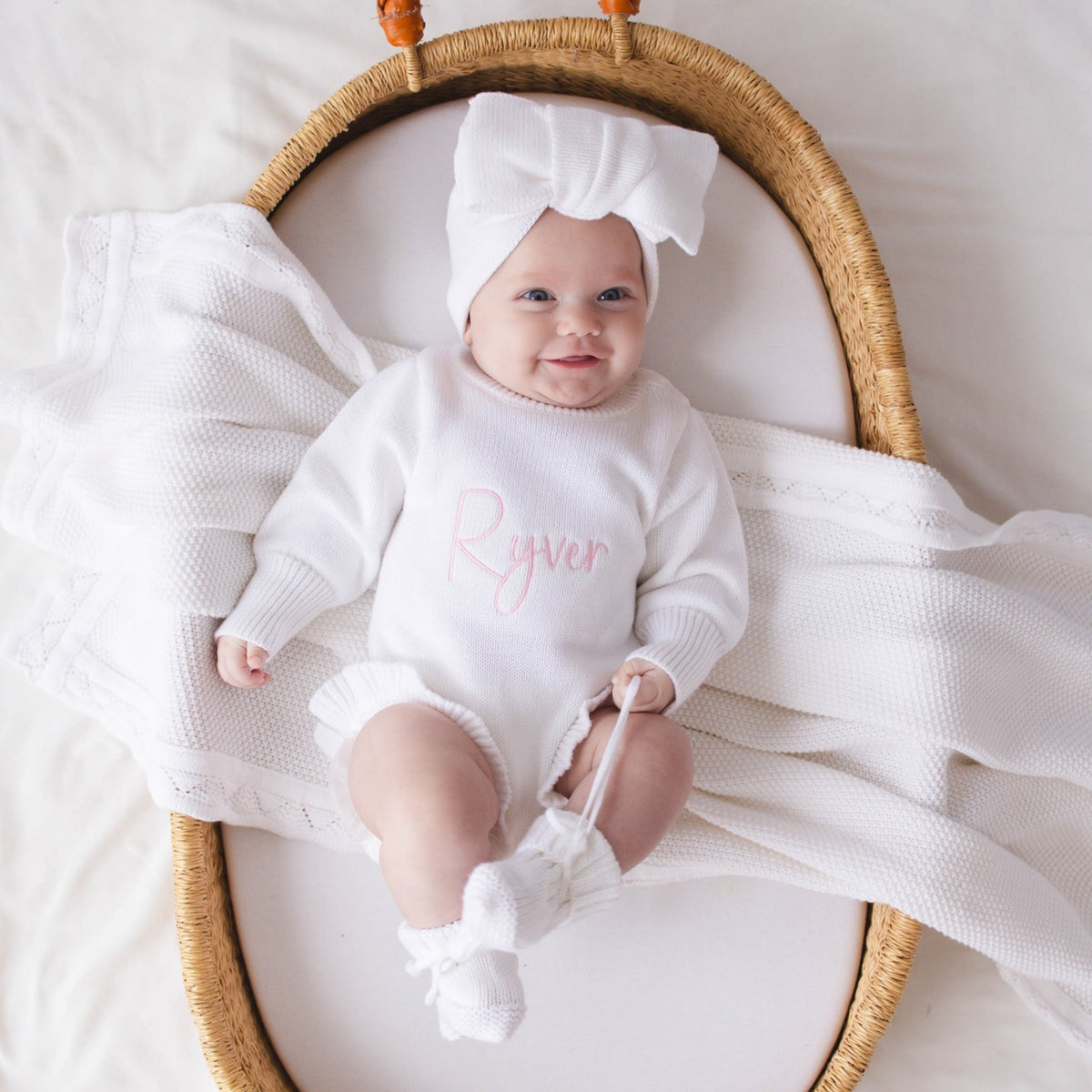 Ruffle Knit Romper Set - White