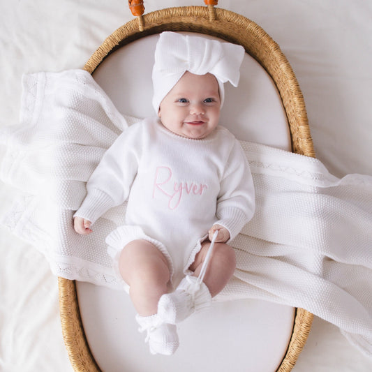 Ruffle Knit Romper Set - White