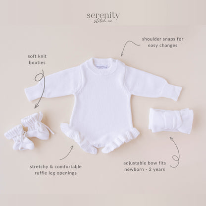 Ruffle Knit Romper Set - White