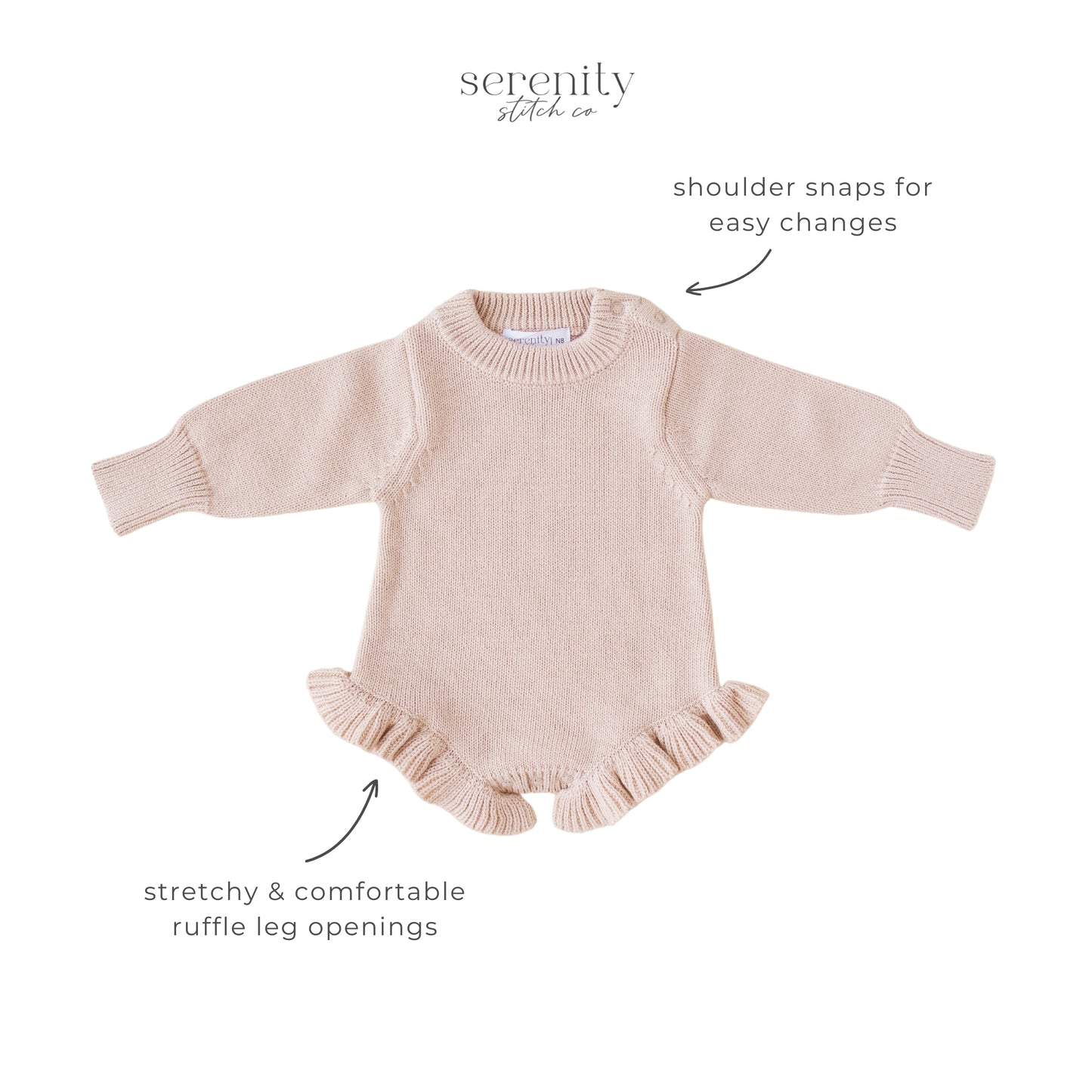 Hello World Knit Ruffle Romper - Fawn