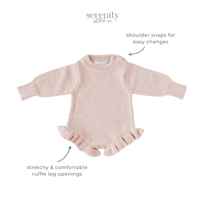 Hello World Knit Ruffle Romper - Fawn