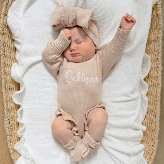 Ruffle Knit Romper Set - Fawn