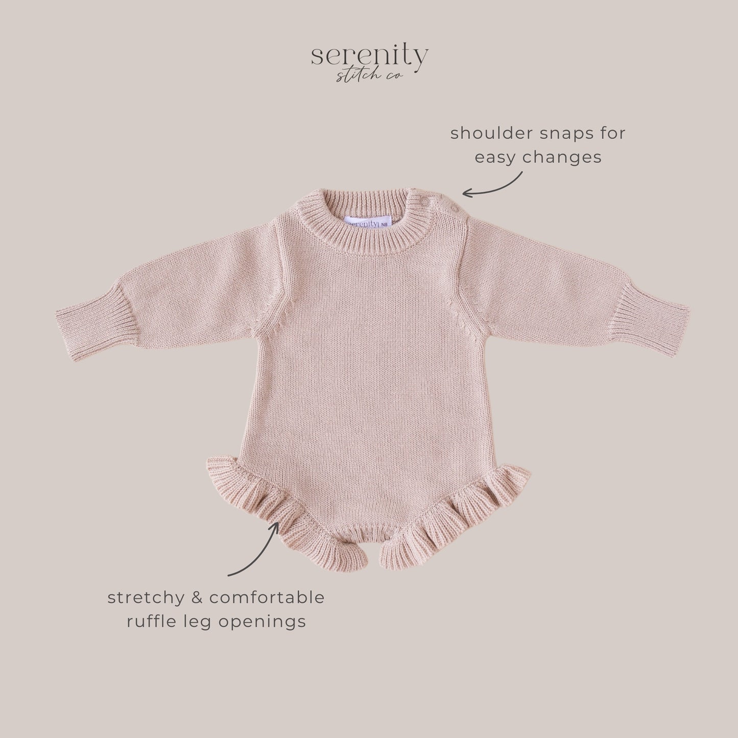 Knit Ruffle Romper Fawn