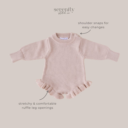 Knit Ruffle Romper Fawn